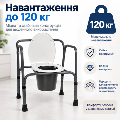 Стілець-туалет PMED-102 регульований складаний для літніх людей Стілець-туалет PMED-102 — регульований, складаний, до 120 кг фотографія 4