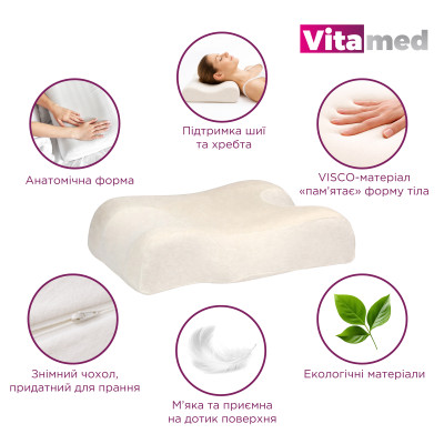 Анатомічна подушка для шиї з ефектом пам’яті Vitamed Visco BA 615 фотографія 8 